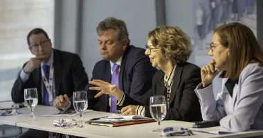 Dr Arthur Ellis (left) and panelists Prof Sir Anton Muscatelli, Prof Robin Garrell and Prof Cheryl de la Rey